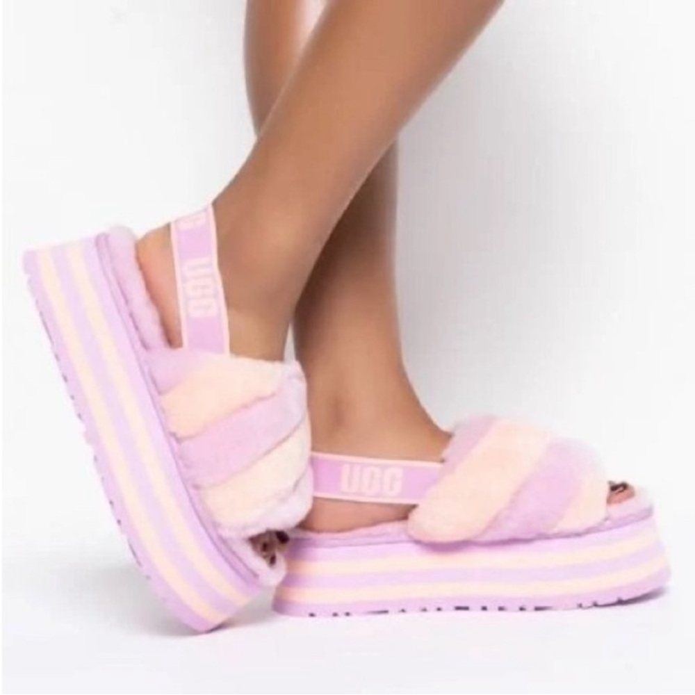 UGG Purple Pink Disco Stripe Slide Platform Slipper Sandals